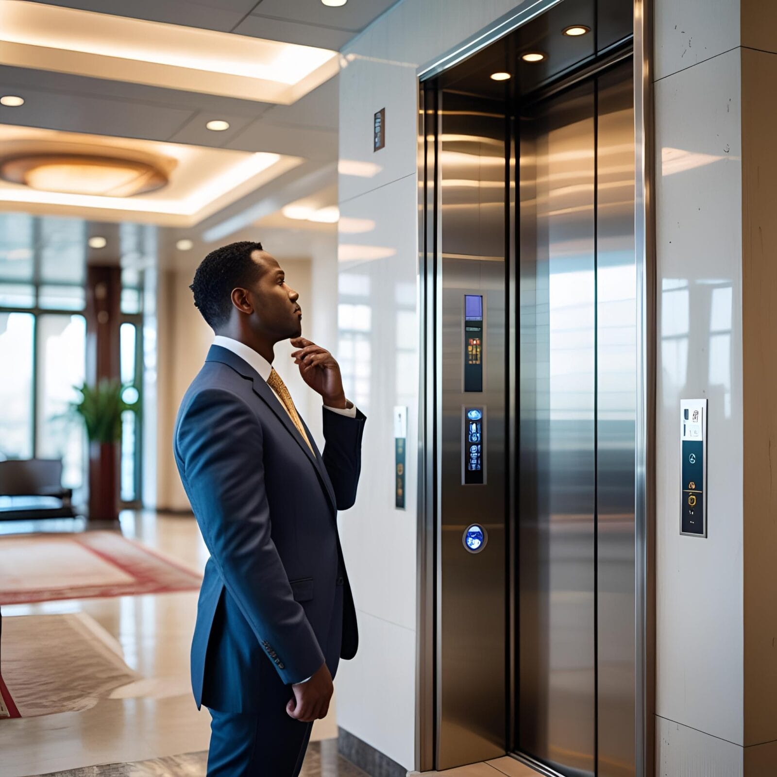 BUILDING OWNER LOOKING AT AN ELEVATOR