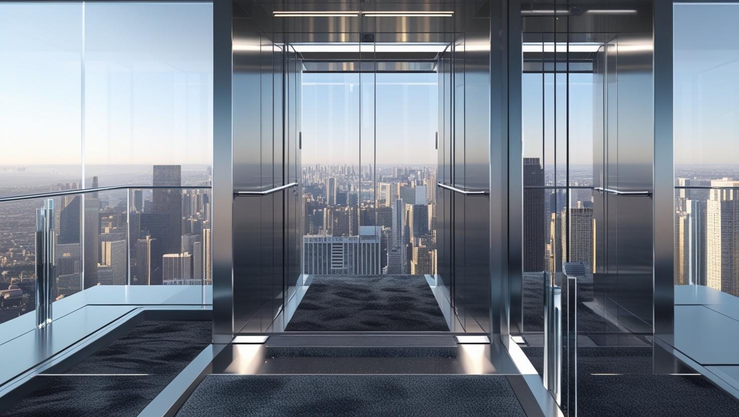 GLASS ELEVATOR IN OFFICE