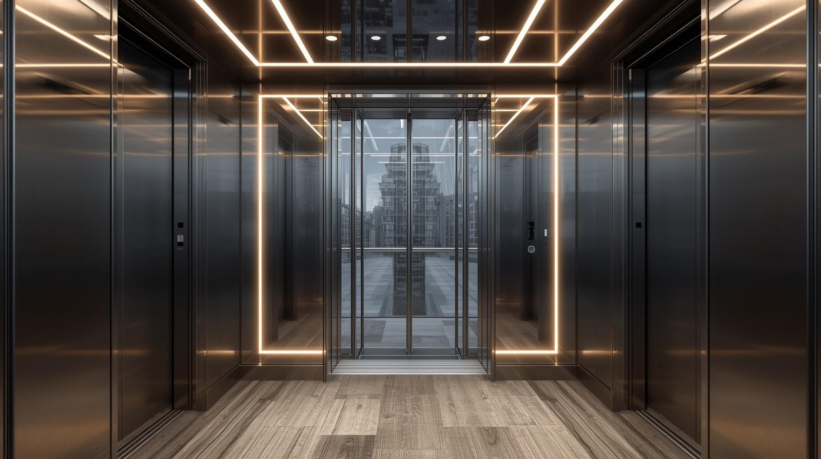 Custom elevator in modern office block